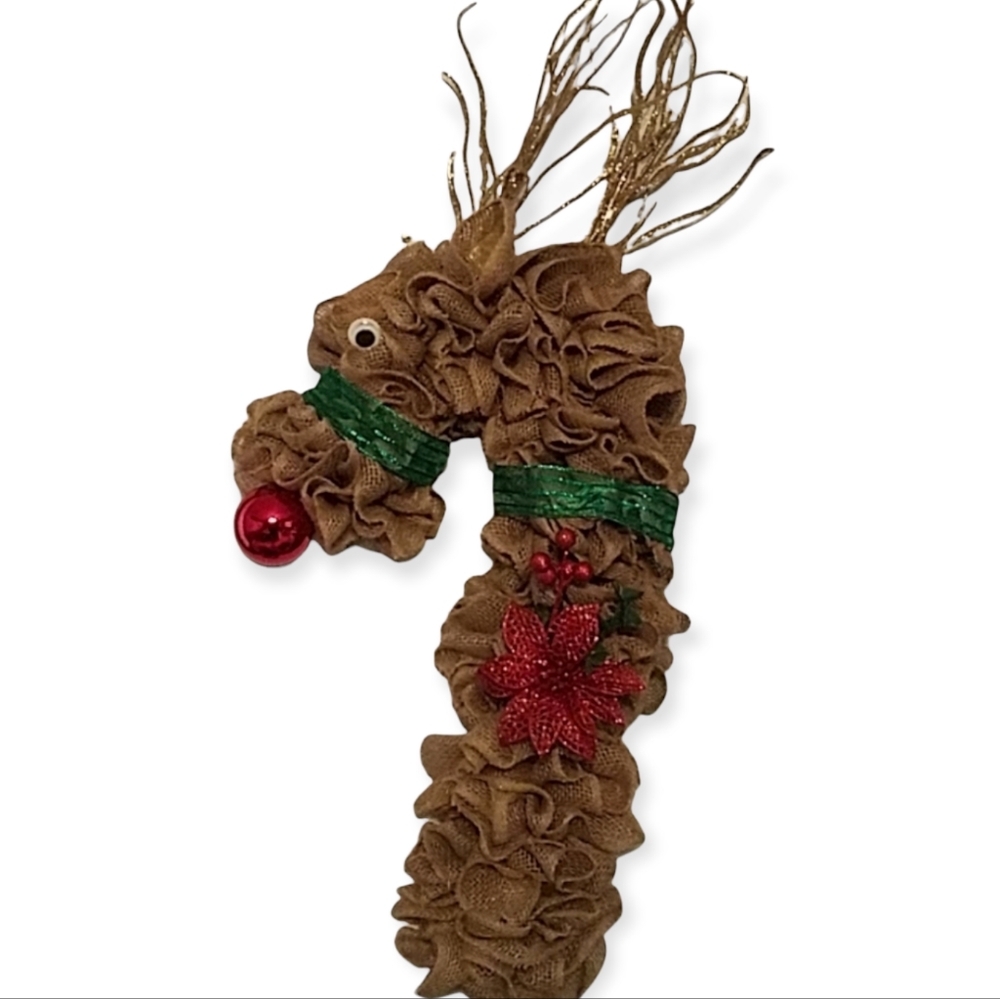 RUDOLPH BURLAP RUSTIC REINDEER WREATH HANDMADE